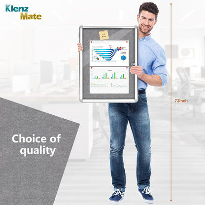 24"x18" Enclosed Bulletin Board Tamper-Proof Dispaly Case,Grey Fabric&Aluminium Frame,Shatter Resistant Lockable Bulletin Board with Clear Acrylic Door for School,Office,Mall,Community,Hospital,Church