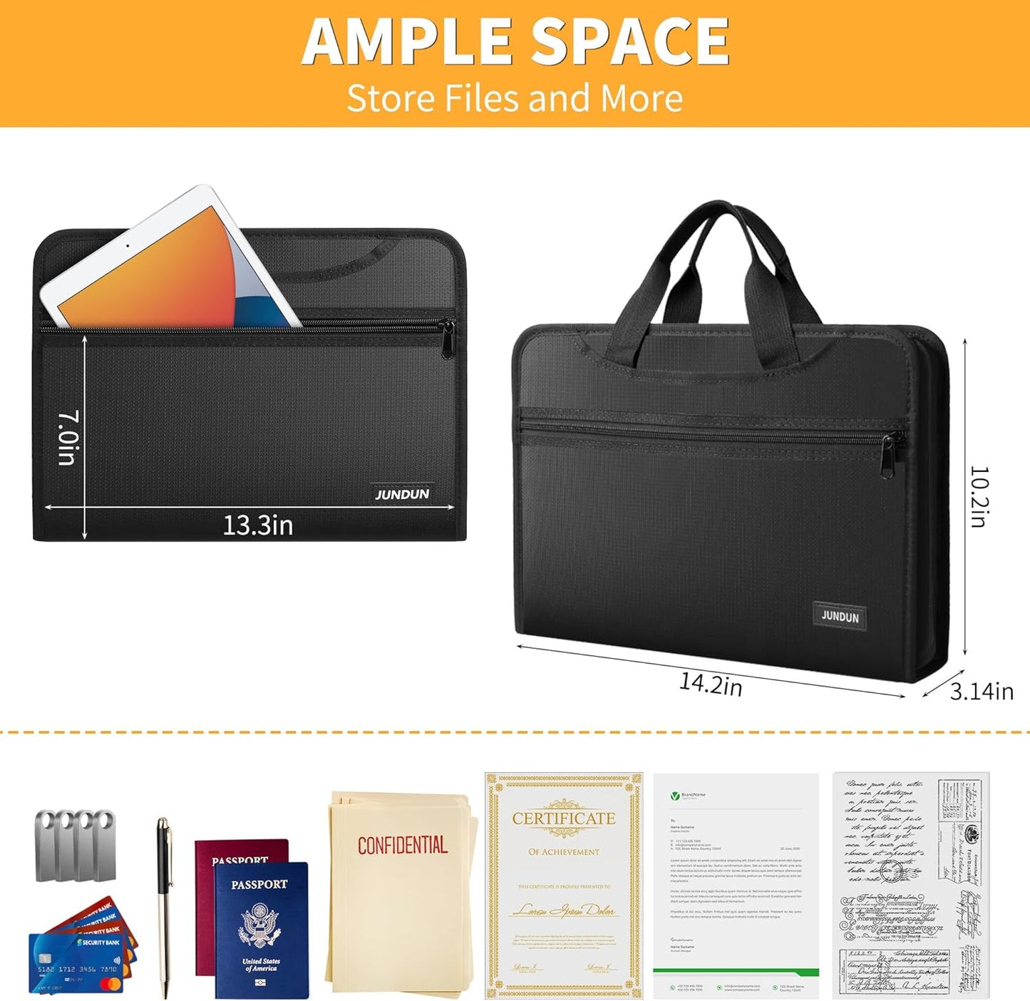 JUNDUN Accordion File Organizer with Lock,Multi-Pockets Fireproof Document Organizer with Handle & Zipper - 13 Pockets Expanding File Folder with Labels for Letter A4 Files and More