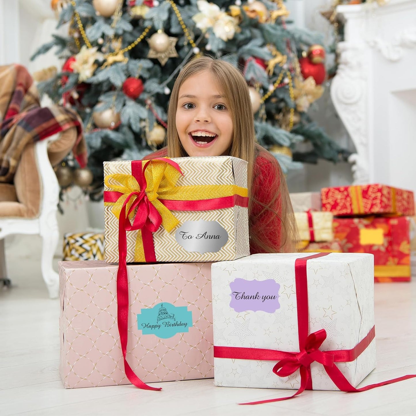 Silver Labels Stickers, 250 PCS 3" x 2" Fancy Shape Stickers Labels for Storage Box or Food Jars Holiday Present Stickers Christmas Gift Tags Stickers