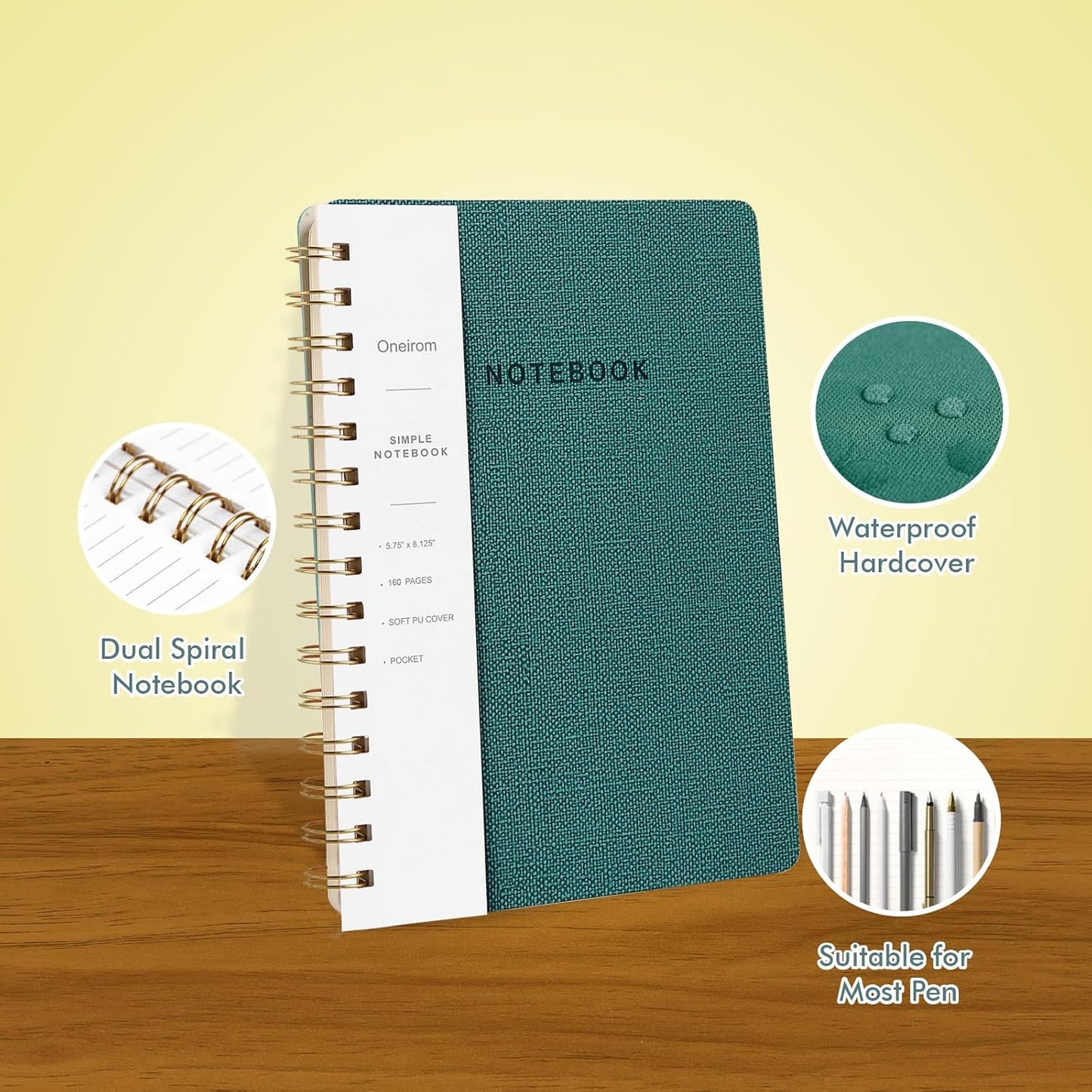 Lined Spiral Notebook College Ruled A5 Journal Book for Note Taking, 160 Pages Writing Journal for Office and Home School Supplies 5.75x8.125 inch (6pack-3Black/3Green)