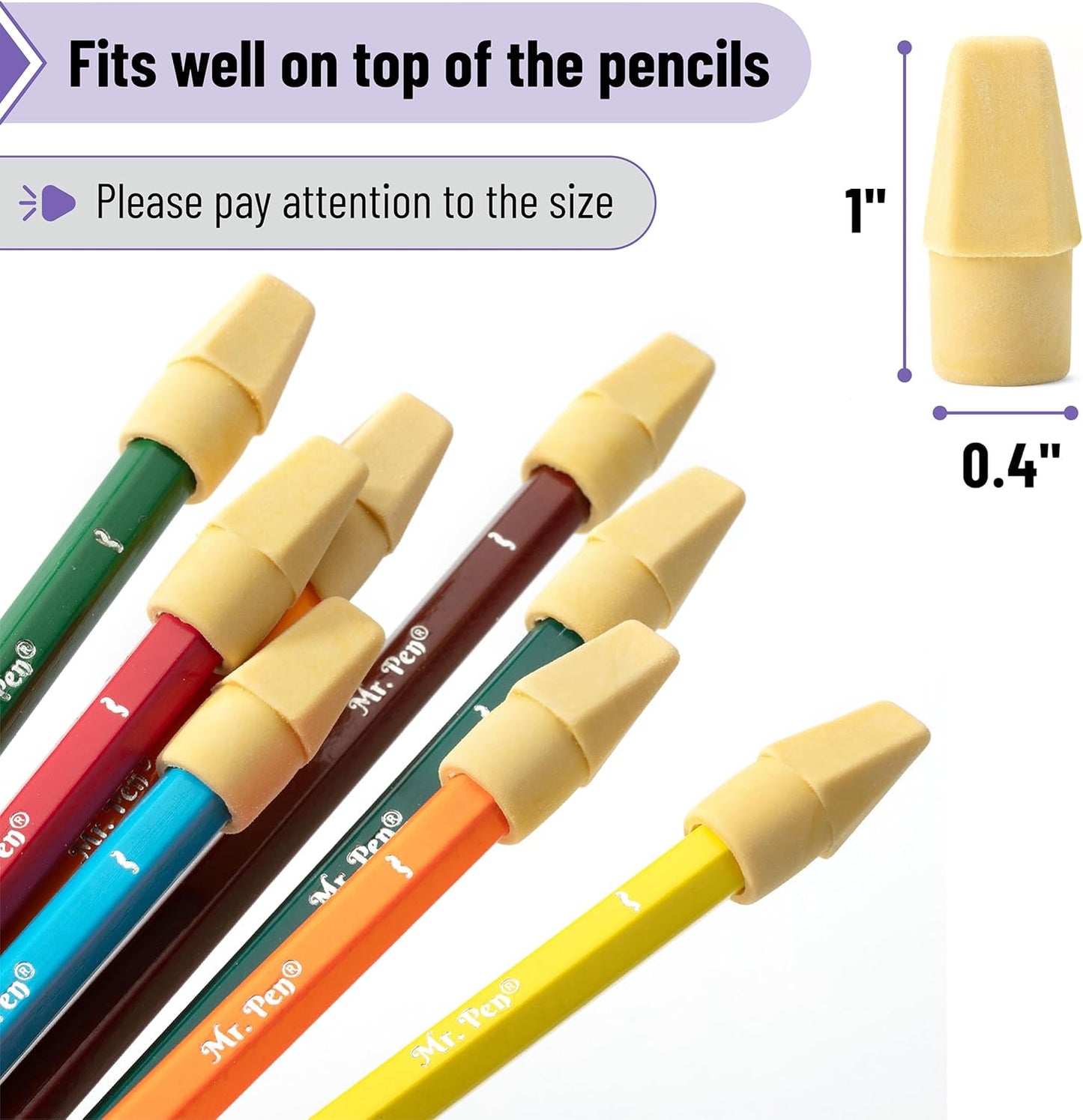 Mr. Pen- Pencil Eraser Toppers, 120 Pack, Yellow, Cap Erasers, Pencil Top Erasers, Eraser Caps, Tops for Pencils