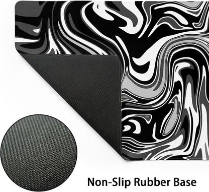 Black White Swirl Gaming Mouse Pad XXL Gray Marble Grey Fluid Design Extended Large Mouse Pad Big Desk Mat Non-Slip Rubber Base Stitched Edge Long Mousepad for Desktop Office Desk, 35.4 x 15.7 in