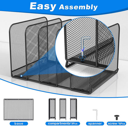 5 Sections Desk File Holder/Rack/Sorter,Mesh File Organizer,File Folder Organizer,Metal Upright Desktop Organization for Documents,Magazine,Kitchenware,Antiskid,Antirust,Sturdy,1 Pack