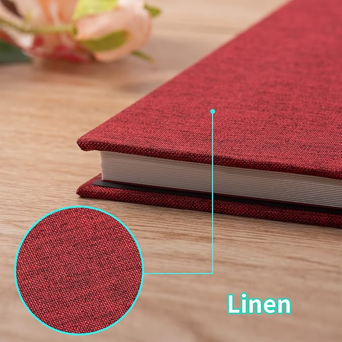 Large Photo Album Self Adhesive 4x6 8x10 10x12 13"x12.8" Magnetic Scrapbook Album 12.6"x11" Inch 40 Pages Linen Cover DIY Photo Album with A Metallic Pen and DIY Stickers(Red)
