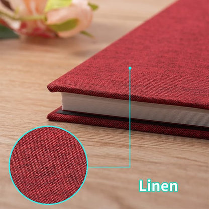 Large Photo Album Self Adhesive 4x6 8x10 10x12 13"x12.8" Magnetic Scrapbook Album 12.6"x11" Inch 40 Pages Linen Cover DIY Photo Album with A Metallic Pen and DIY Stickers(Red)