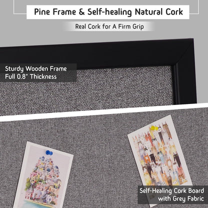 Bulletin Board 46x30 Inch, Large Cork Board with Grey Fabric and Pine Wood Frame, Cork Boards for Walls, Wall Mounted Fabric Notice Board for Home Office School, Vision Board and Message Organizer