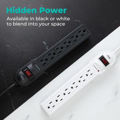KMC 6-Outlet Surge Protector Power Strip 2-Pack, 900 Joules, 4-Foot Extension Cord, Overload Protection, Black