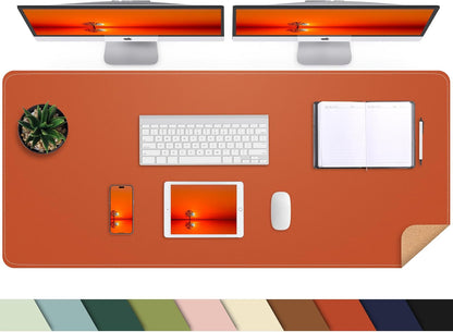 AFIING Leather Desk pad Protector, Large Desk mat with Natural Cork & PU Leather,Mouse pad,Non-Slip Office Desk Mat,Waterproof Desk Writing Pad for Office and Home (47in*23in, Orange)
