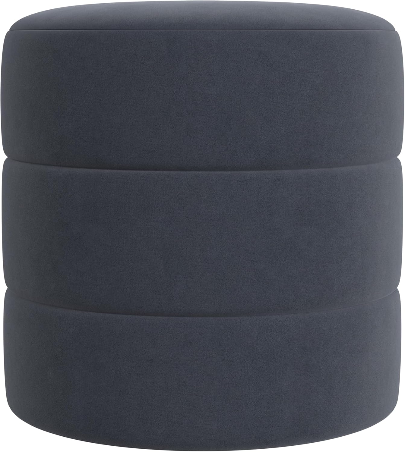 HomePop Upholstered Round Ottoman Home Décor|Foot Rest Ottoman - Steel Blue Velvet