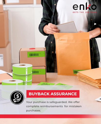 enKo [6 Rolls, 2100 Labels] Address, Shipping & Barcode Labels 30252 - Green (1-1/8" x 3-1/2") Compatible for Dymo LabelWriter & Rollo Printer