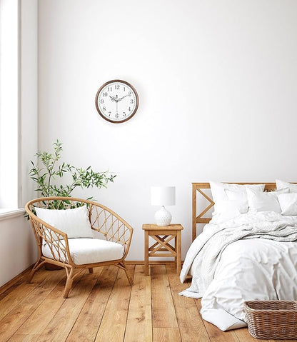 Bernhard Products Wall Clock 12 Inch Silent Non Ticking Movement Quality Quartz Battery Operated Round Easy to Read Decorative Brown Home/Kitchen/Office/Bedroom/Classroom/School Clocks, Black Numbers