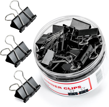 Binder Clips, 48 Pcs Medium Binder Clips, Kalerr Black Binder Clip Medium, 1.25 Inches Office Clip with Container, Paper Binder Clip Office Supplies, Paper Clamps Bulk for Office, Home, School