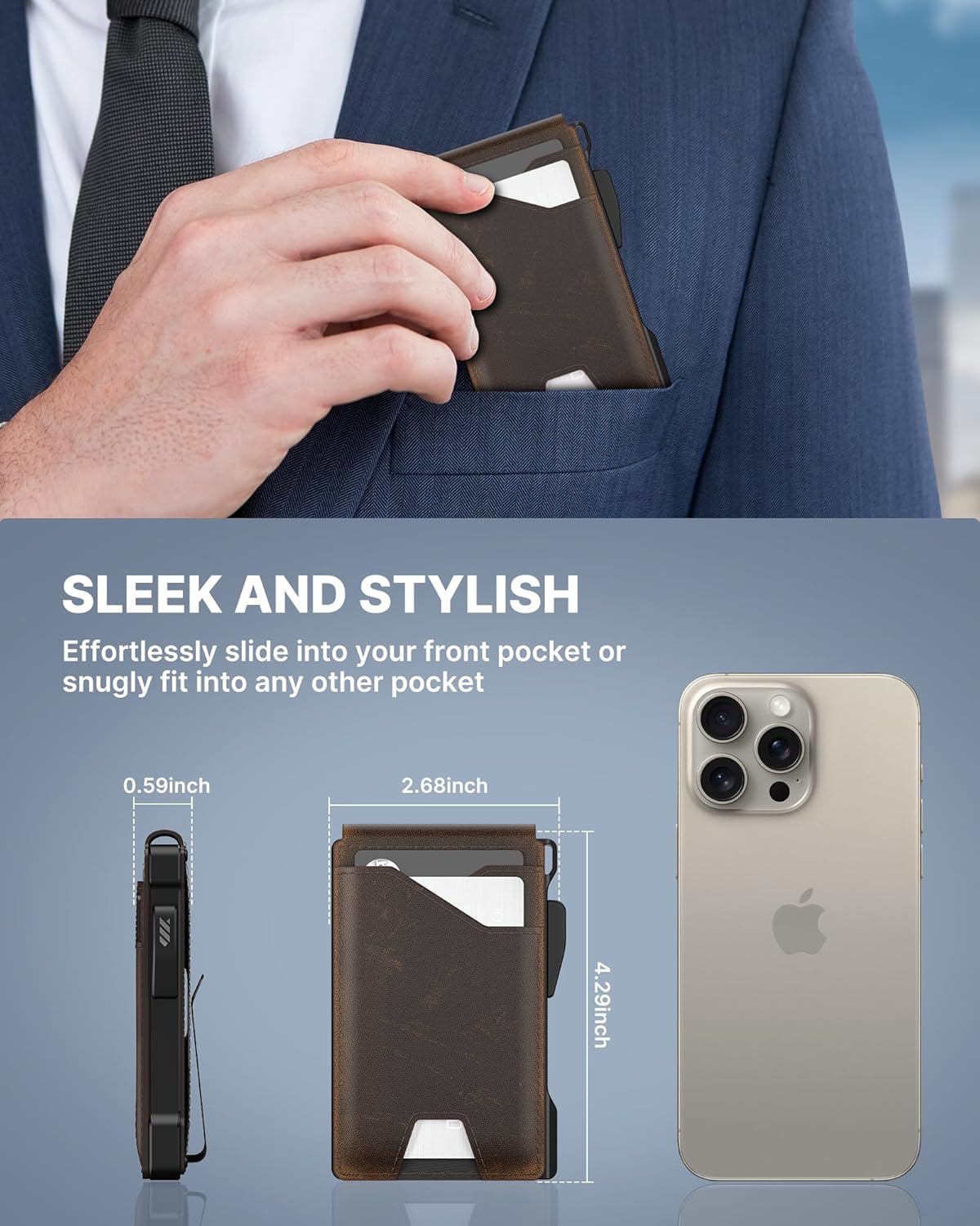 typecase Tactical Wallet for Men Card Holder: Pop Up Card Case, Full Grain Leather, Smart, RFID Blocking, Slim, Minimalist, Thin, Front Pocket - 10 Card Slots, ID Window, Money Clip (Burnished Black)