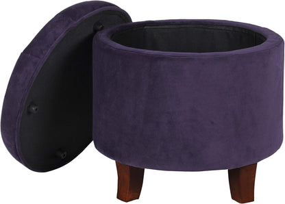 HomePop Home Decor | Upholstered Round Velvet Tufted Foot Rest Ottoman | Ottoman with Storage for Living Room & Bedroom | Decorative Home Furniture, Purple