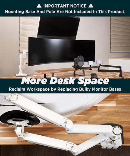 Heavy Duty Extension Arm [Accessory Only - Requires MA20PW-S Single Monitor Arm for Use] Dual 49" Vertical Stacked Monitor Mount Height Adjustable - 100x100 VESA Mount, White, MA20PW-A