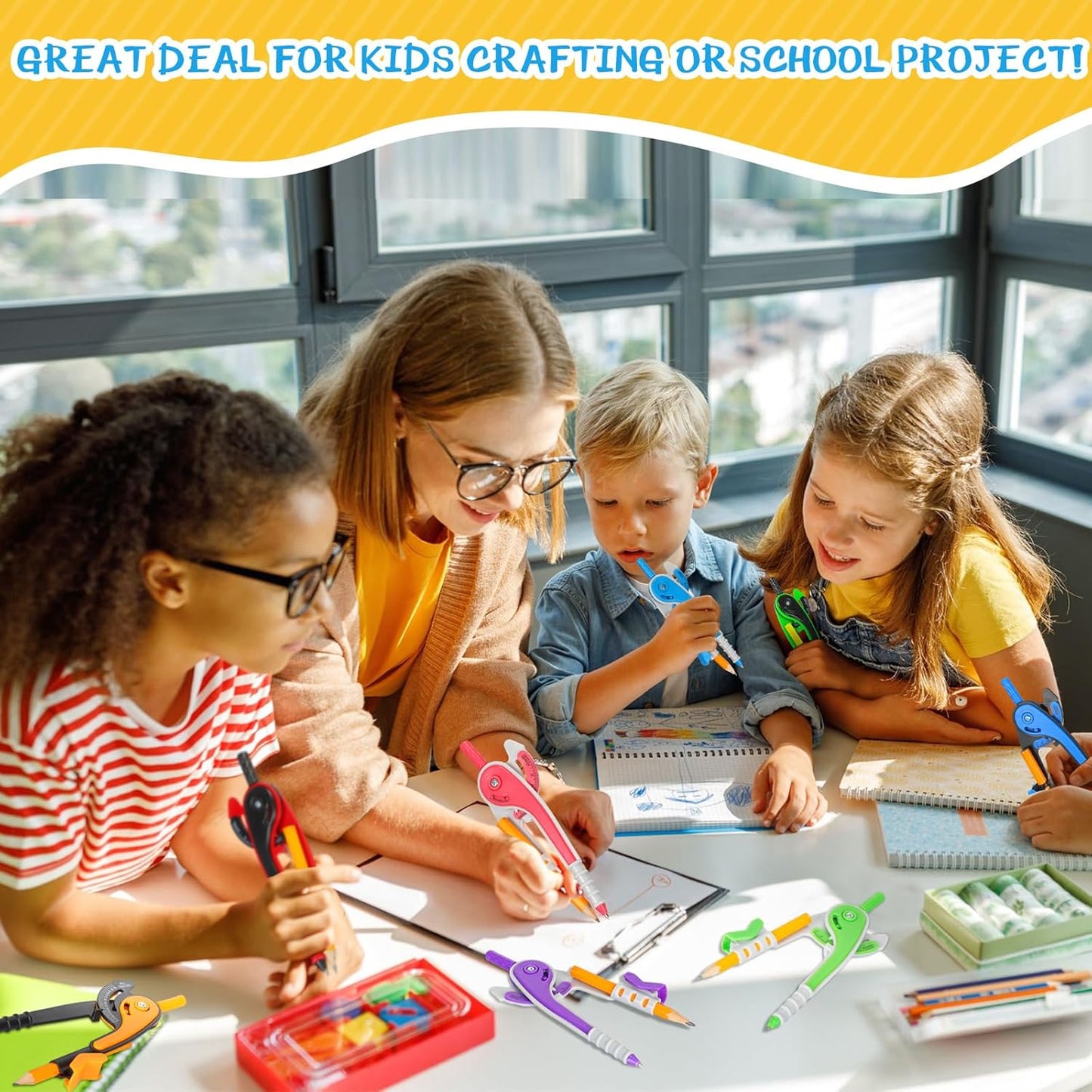 Zonon Student Math Geometry Compass Bulk 6 Inch Plastic Drawing Compass with Pencils Bright Color Precision Tool Back to School Supplies(24 Pcs)