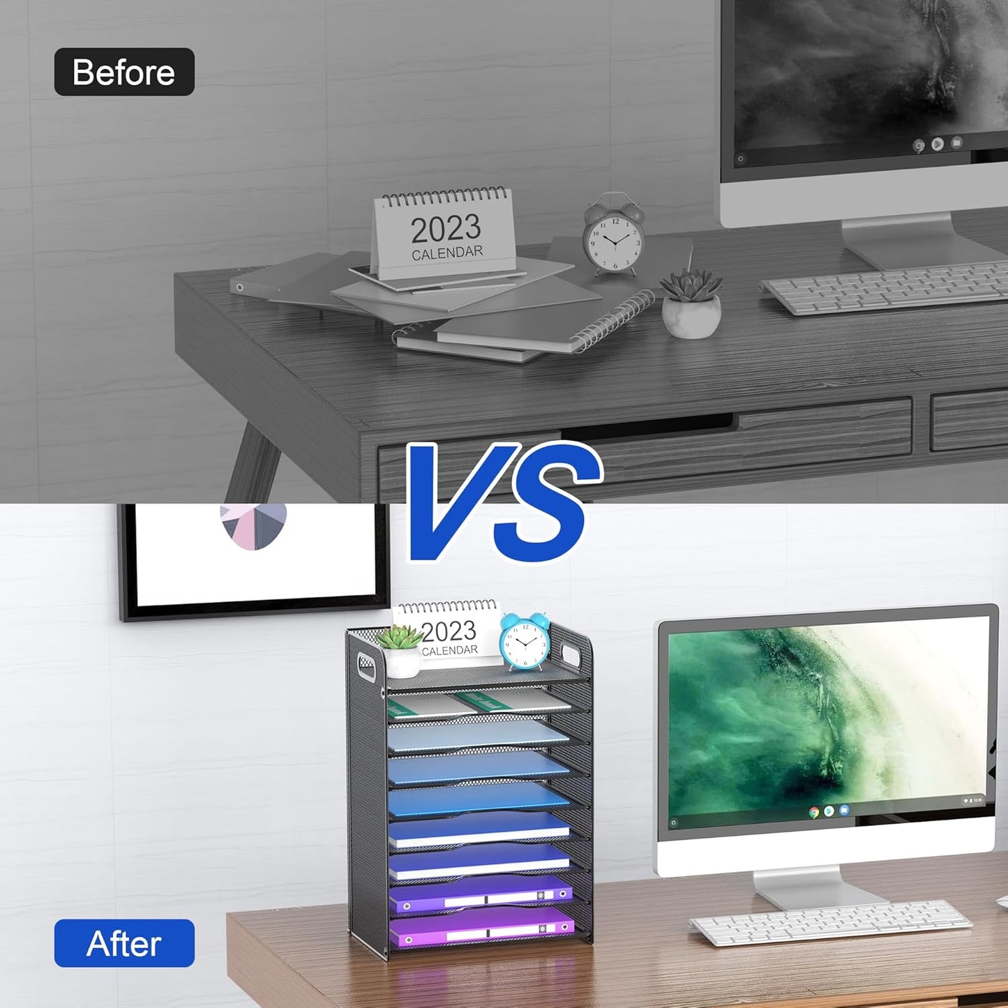 Samstar 9 Tier Desk Organizer, Mesh Paper Letter Tray File Rack Shelves Paper Sorter Storage with Handles, Black