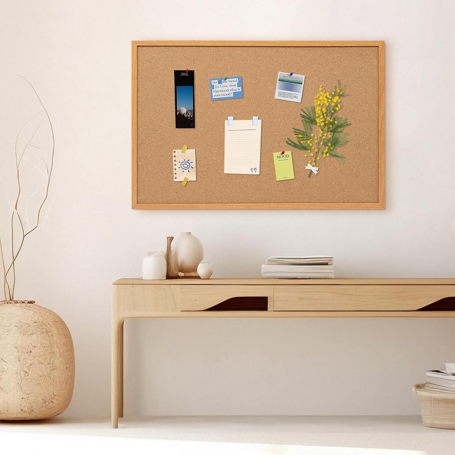 Board2by Cork Board Bulletin Board 24 x 36, Wood Framed Corkboards for Wall Decor, Hanging Office Message Board, Large Wall Mounted Notice Pin Board with 15 Push Pins for School, Home & Office