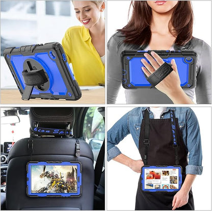 SEYMAC stock Case for Samsung Galaxy Tab A7 Lite 8.7'' with Screen Protector Pencil Holder [360 Rotating Hand Strap] &Stand, Drop-Proof Case for Samsung A7 Lite 2021 SM-T220/T225/T227, Blue/Black