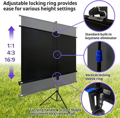 Elite Screens Tripod B, 50-INCH 1:1, Lightweight Pull Up Foldable Stand, Manual, Movie Home Theater Projector Screen, 4K / 8K Ultra HDR 3D Ready, US Based Company 2-YEAR WARRANTY, T50SB - Black