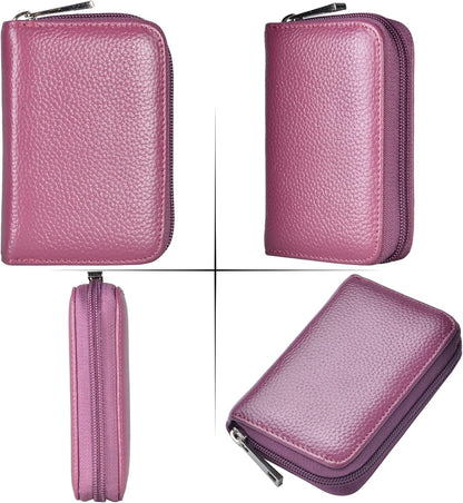 Easyoulife Genuine Leather Credit Card Holder Zipper Wallet With 26 Card Slots
