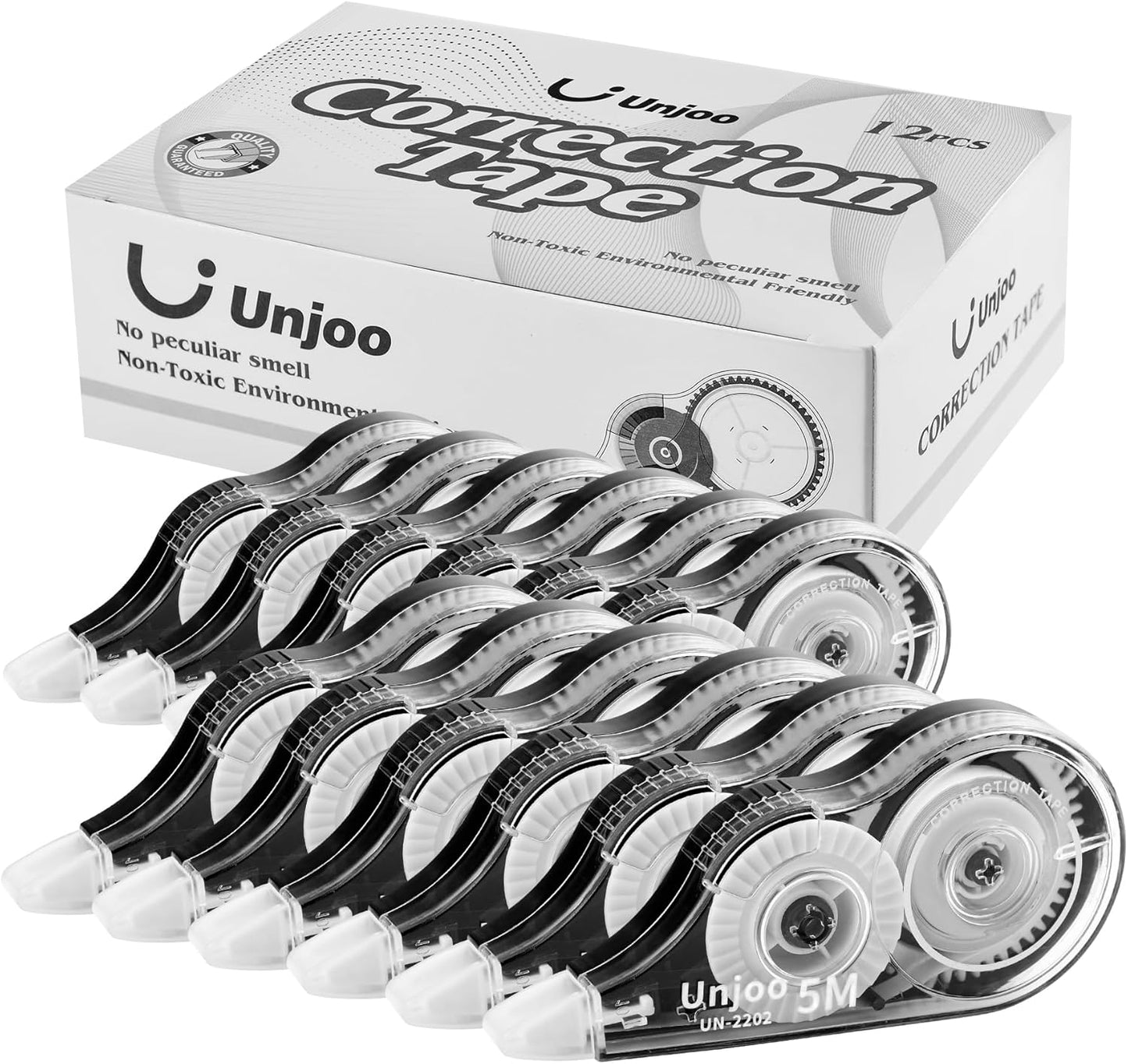 White Correction Tape Dispenser, Fast Clean and Easy to Use Tear-Resistant Tape, For school Supplies, Office (12pack, 5M/196" x 0.2", White)