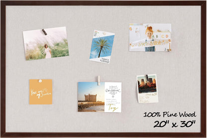 Fun Memories Cork Board Bulletin Board for Office, 20" x 30" Pine Wooden Framed Corkboard, Wall Mounted Notice Pin Board for School Home & Office, Dark Walnut