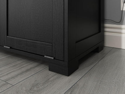 OLD CAPTAIN Double Tilt Out Trash Cabinet, Wooden Kitchen Garbage Can Free Standing Holder, Black Finish