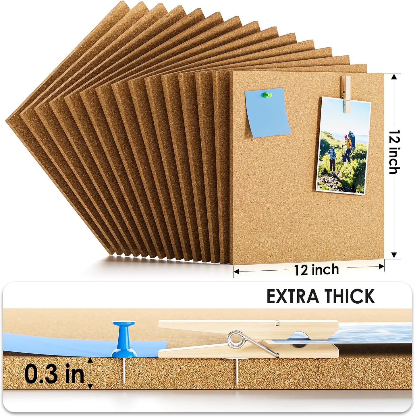 MaxGear Large Cork Board for Wall 60" x 36", 15 Pack Cork Board Tiles with 40 Pushpins & Safe Removable Adhesive Tabs, 12" x 12" Corkboards for Office, School, Home
