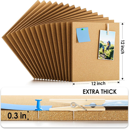 MaxGear Large Cork Board for Wall 60" x 36", 15 Pack Cork Board Tiles with 40 Pushpins & Safe Removable Adhesive Tabs, 12" x 12" Corkboards for Office, School, Home