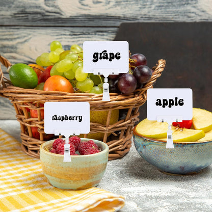 20Pack Mini Chalkboard Signs with Rotatable Clip, Erasable Double Sided Blackboard Clips Plastic Merchandise Sign Display Clip Holder for Food, Store Signs Displays (White)