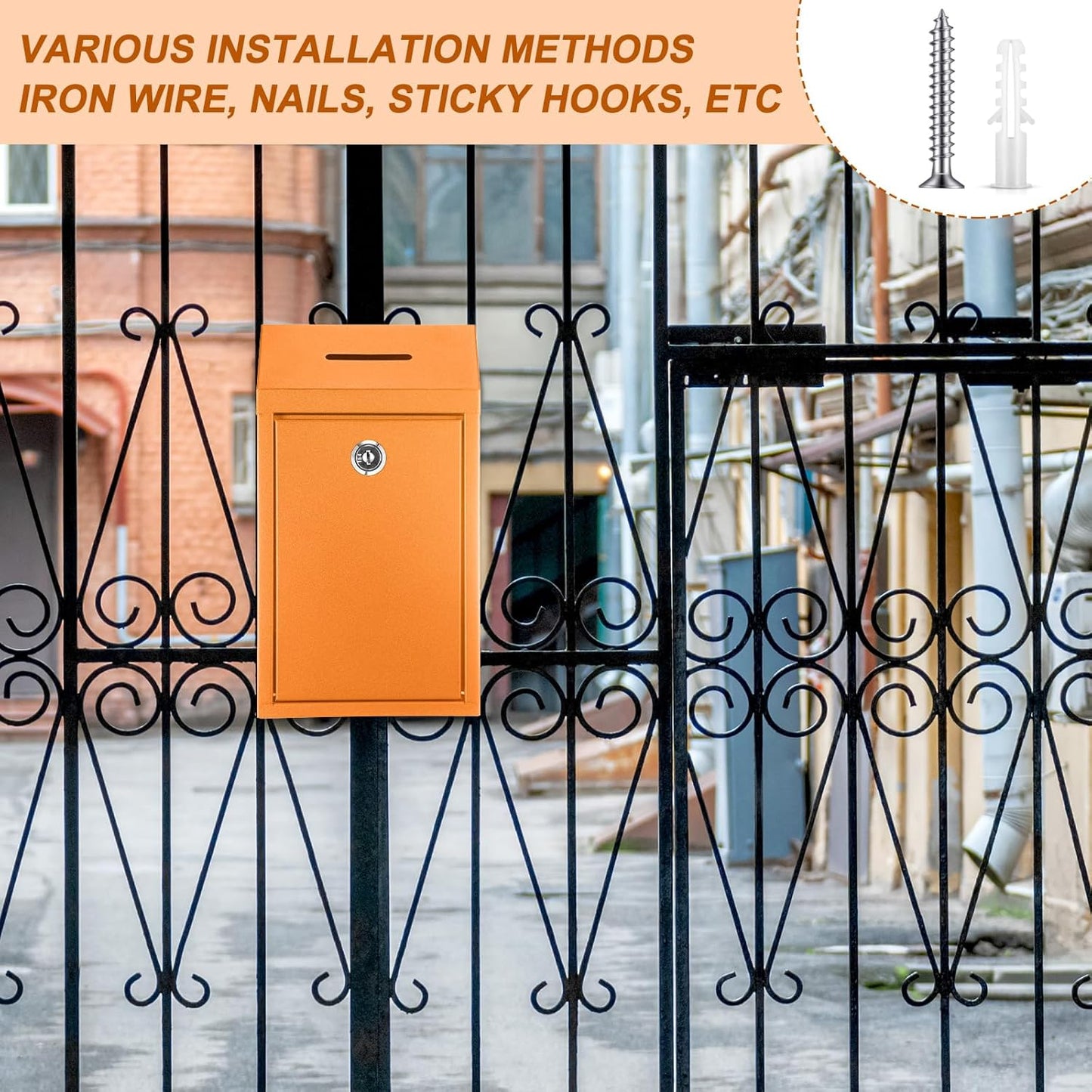 Metal Donation Cash Box Collection Safe Suggestion Box with Lock Wall Mounted Mailbox Delivery Ballot Container for Home Office Outdoor Door