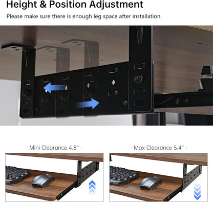 EUREKA ERGONOMIC Adjustable Keyboard Tray Under Desk, 28x11 Inch Large Slide Out Keyboard & Mouse Platform Tray, Wooden Pull Out Computer Keyboard Drawer for Typing Home Office Desk, Walnut