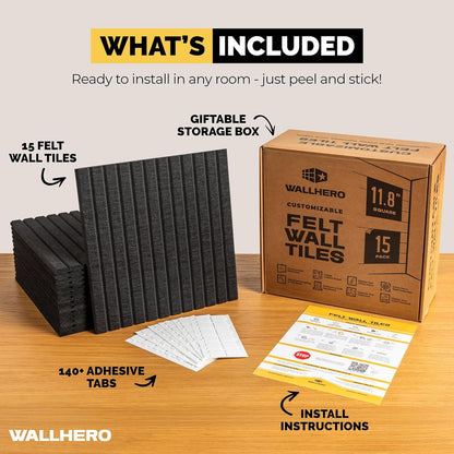 Large Bulletin Board, Tack Board, 59"x36" | 15 Pack | Wall Pin Board, Cork Board Alternative for Walls, Tablero de Corcho para Pared, Cord Board for Wall (Black Slats)