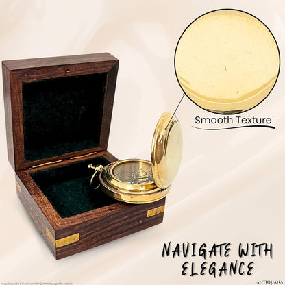 Antique Brass & Copper Sundial Compass, Sundial Clock in Box Gift Sun Clock Ship Replica Watch, Nautical Gifts for Men, Unique Nautical Decor, Naval Maritime Sundial (#3 Golden Push Button)