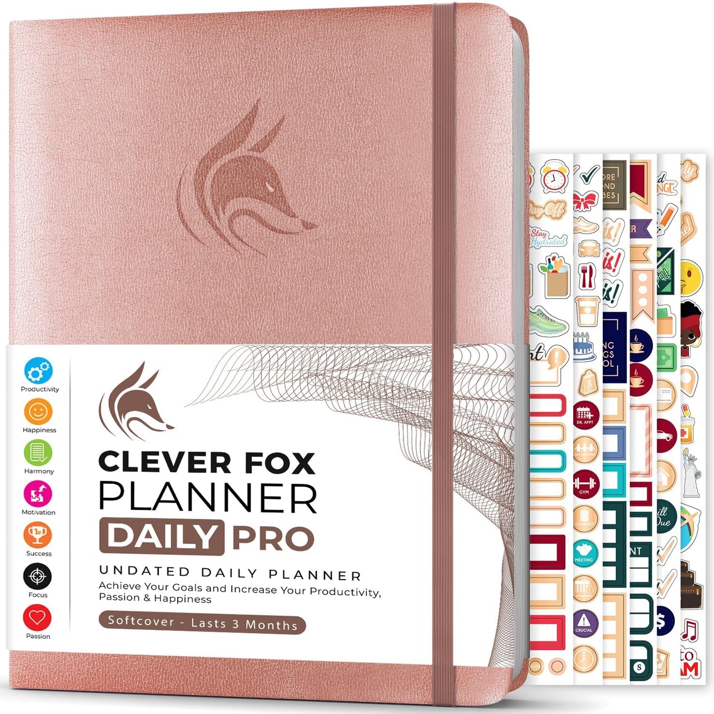 Clever Fox Planner Daily PRO - 8.5 x 11" A4 Size Daily Life Planner and Gratitude Journal to Increase Productivity, Time Management and Hit Your Goals - Undated - Lasts 3 Months (Rose Gold)