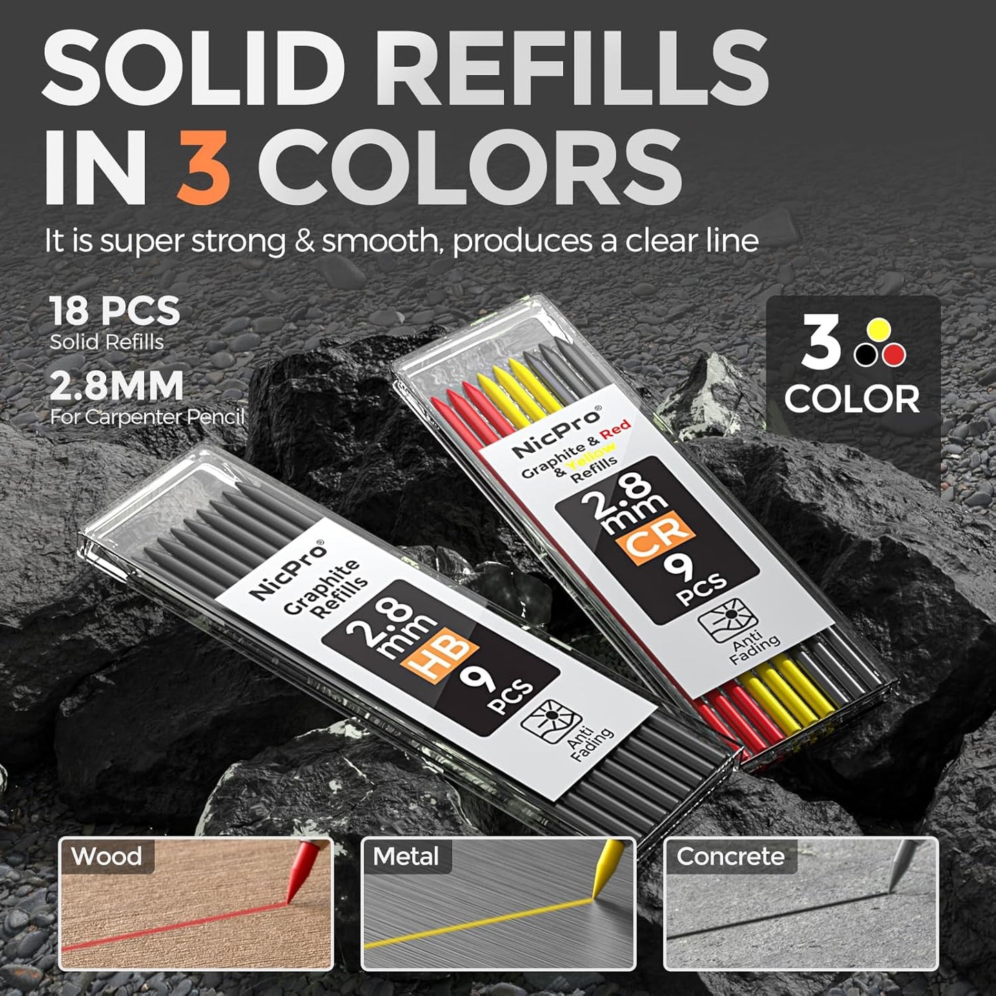 Nicpro CP3000 Carpenter Pencil with Sharpener, 2.8mm Mechanical Pencils with 19 Refill, Deep Hole Marker for Construction, Heavy Duty Woodworking Pencil, Carpenter Tools for Architect Marking (Orange)