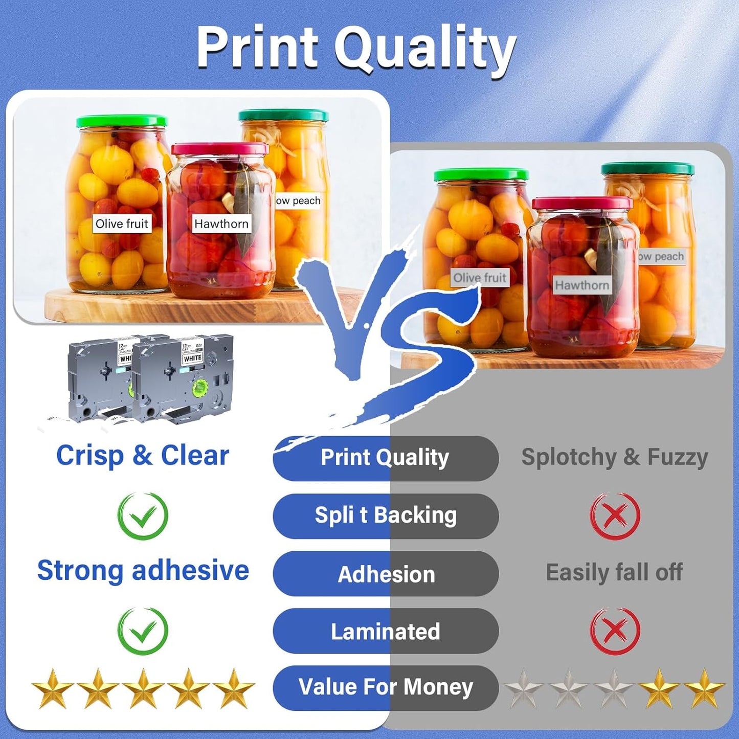 8Pack TZe-231 Tape Label Maker Compatible with Brother P-Touch TZe-231 Tape, TZE231 ½” 0.47”x 26.2 ft Laminated Black on White, for use with PT-D210, PT-H110, PT-D220, PT-D410, PT-D600