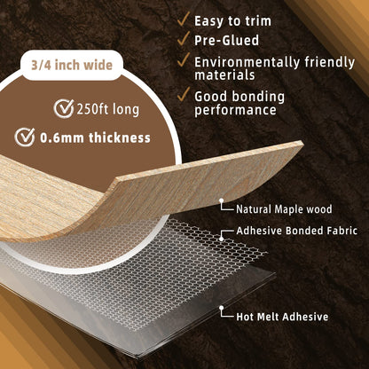 GSCIT Club Maple Edge Banding, 3/4 inch x 250ft roll of Veneer Edge Banding Preglued Flexible, Real Wood Tape Banding