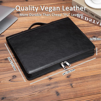 Personalized Vegan Leather Portfolio 3 Ring Binder with Clipboard, Hidden Handle, Custom 8.5 x 11 Zip Padfolio, Business Professional Organizer for Men Women, Black