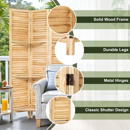 NicBex 6 Panel Room Divider 5.6FT Louvered Design Room Dividers with Display Storage Shelves Folding Privacy Screens Portable Freestanding Partition Wall Dividers for Home Bedroom Office, Natural Wood