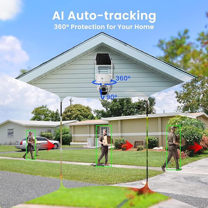 XMARTO QHD Wire-Free Solar Security Camera System Outdoor/Indoor Wireless, Pan Tilt Zoom, 4K Long Range WiFi 6 Surveillance DVR Kit, Long-Lasting Solar Battery Home CCTV 10-CAM Set w. 120-day Storage