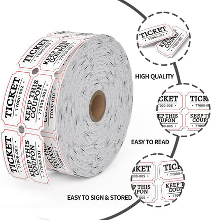 Methdic 2000 White Double Raffle Tickets Roll, Ticket for Events, Entry, Class Reward, Fundraiser & Prizes