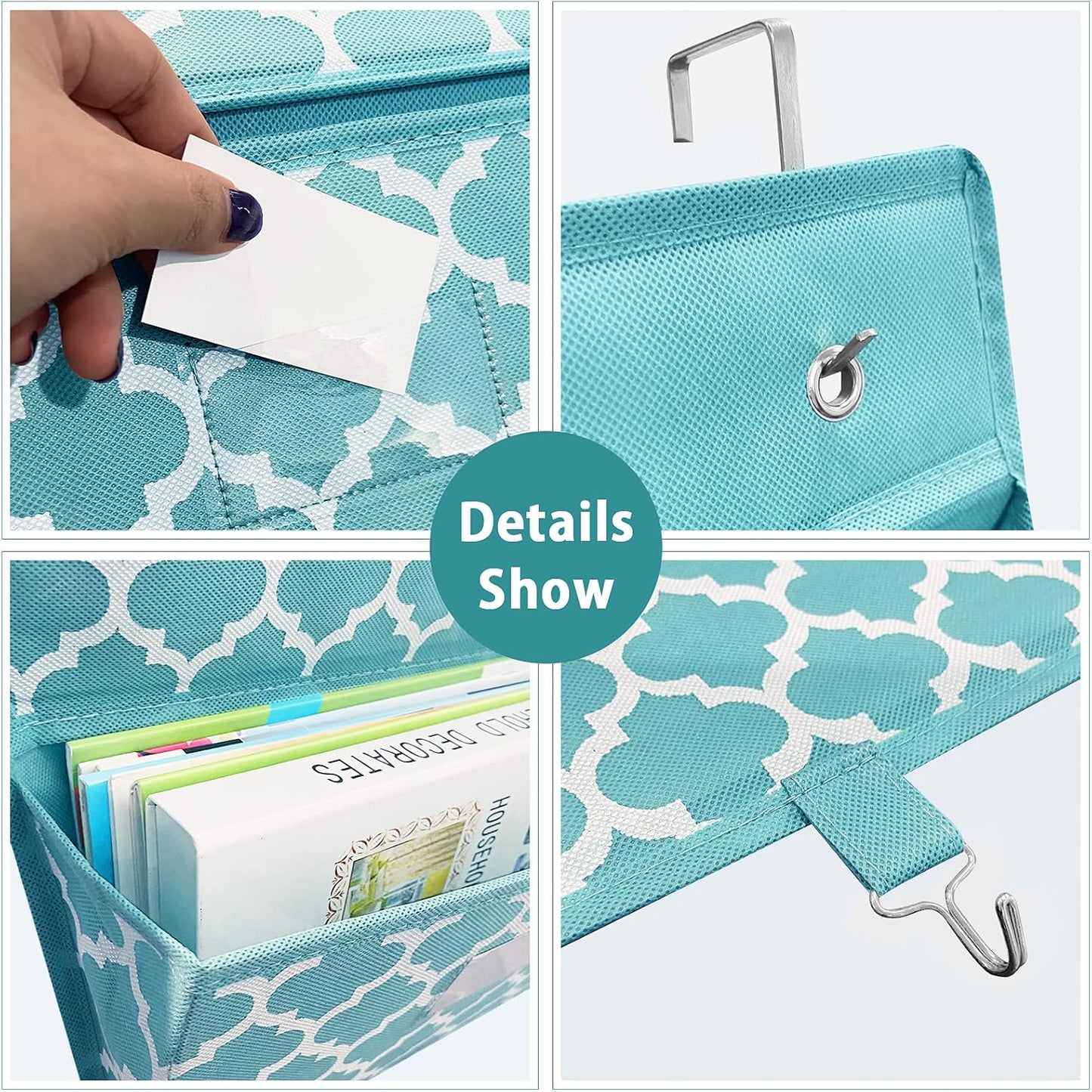 Over the Door File Organizer, Hanging File Folders, Wall Organizers and Storage for Mail, Magazine, Notebooks, Planners, Office, Classroom, 5 Extra Large Pockets, 50.39” Tall (Blue Lantern Pattern)