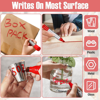 Fuutreo 10 Pack Jumbo Permanent Markers Bulk Large Chisel Tip Permanent Markers Quick Drying Waterproof Big Huge Poster Pens for Office, Logistics Company and More(Red)