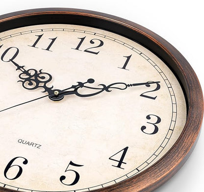 Bernhard Products Vintage Brown Wall Clock Silent Non Ticking 18 Inch Extra Large Quality Quartz Battery Operated Round Decorative Easy to Read for Home Kitchen Living/Dining Room Bedroom Office