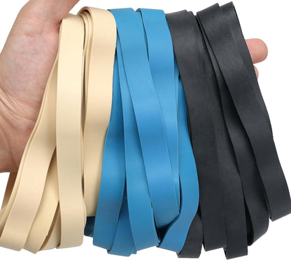 Rubber Bands Size#107 Heavy Duty Big Wide rubber band 30PCS Elastic Bands for Office Supply Trash Can File Folders Litter Box Rubber Bands (Black,blue,light brown)