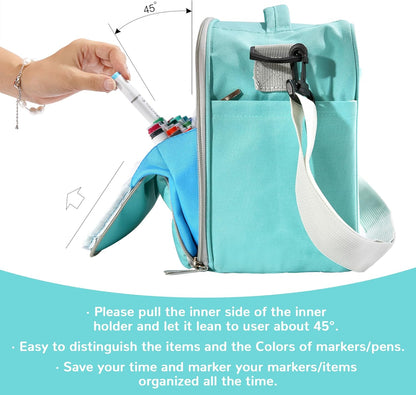 Togood Storage Tote Bag for Marker Pens Brush Pen Coloring Pencils Books Art and Crafts Supplies Tools Cosmetics, Up to 130 Pens,light green