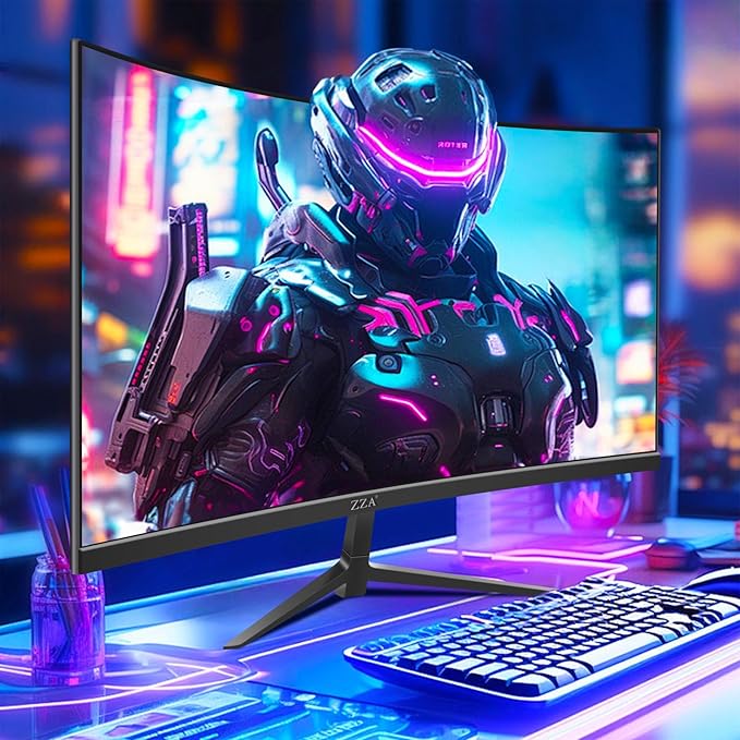 ZZA 27" Curved Gaming Monitor, FHD 1920x1080 200Hz/180Hz, 1800R VA Panel, 95% sRGB Color Gamut, AMD FreeSync Premium, Tilt Adjustable Stand, HDMI & DisplayPort - Black