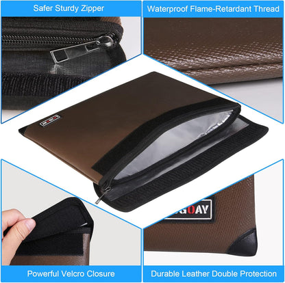 Fireproof Bag with 5200 Thermal Insulated, Waterproof Fireproof Box with Zipper, Safe for Home, Bank, Documents (13.9"x10.6", Brown)